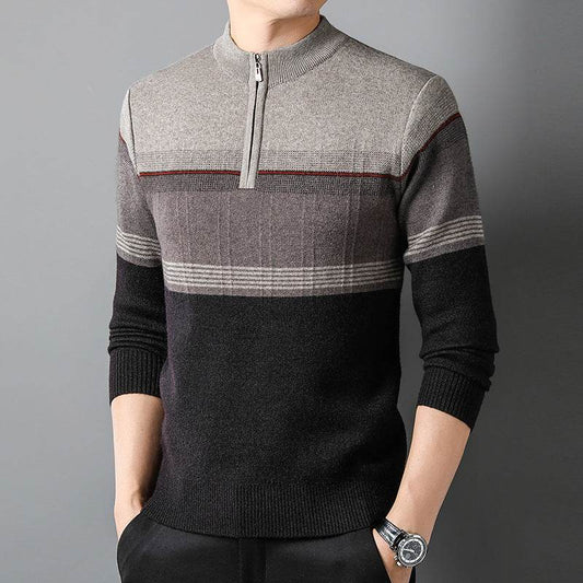 Men's Thickened Long sleeved Sweater with Zipper Collar gents top Distinguished Fine Apparel