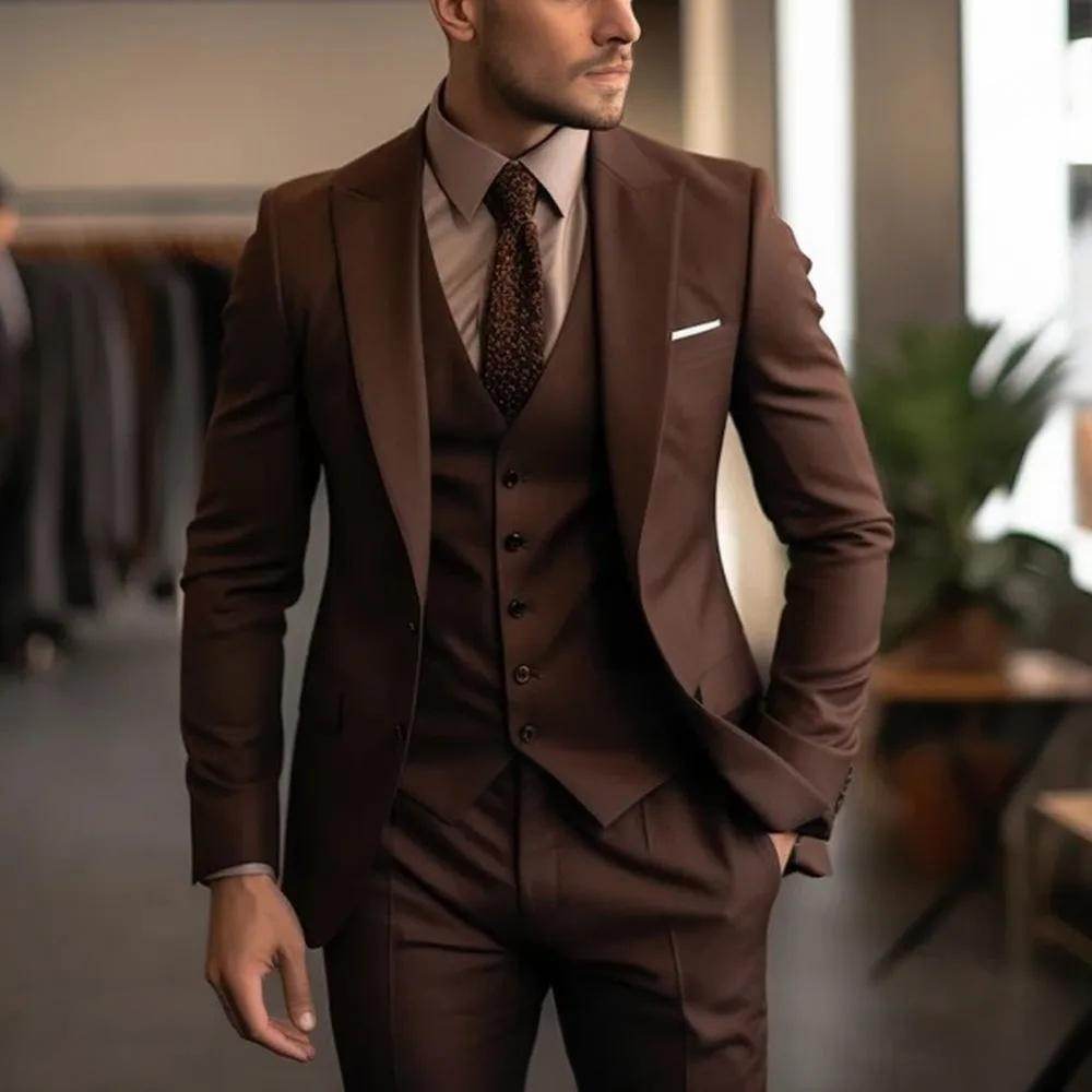 Men's Three Piece Suit High Class Presence For The Distinguished Gentlemen gents suit Distinguished Fine Apparel Brown L