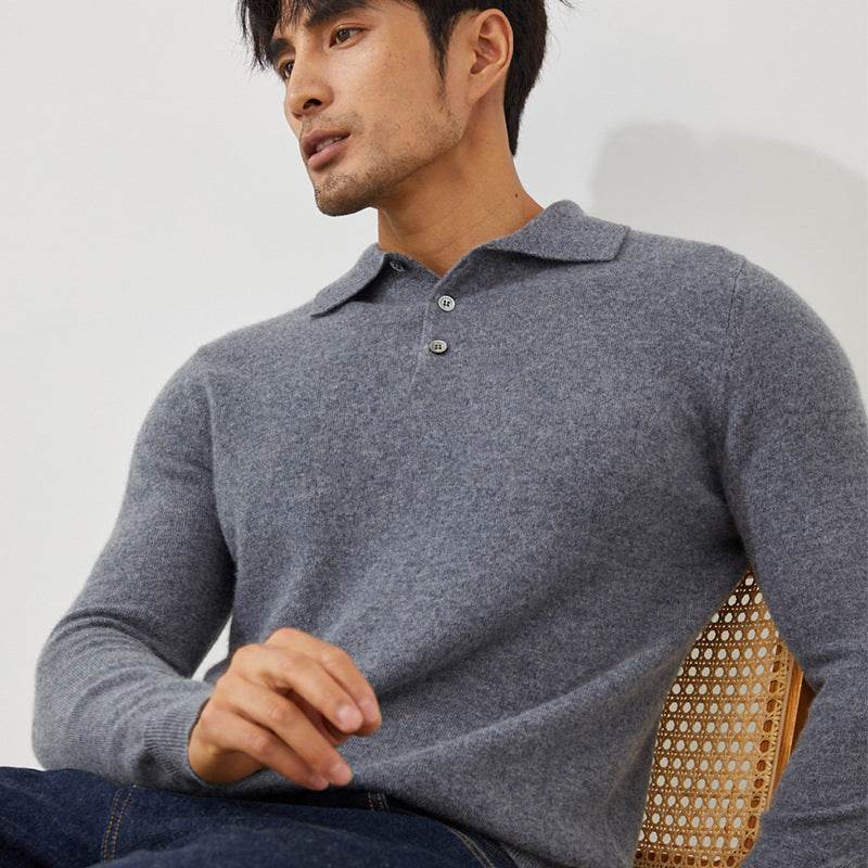 Pure Cashmere Men's Polo Shirt - Pullover Sweater cashmere men's top Distinguished Fine Apparel