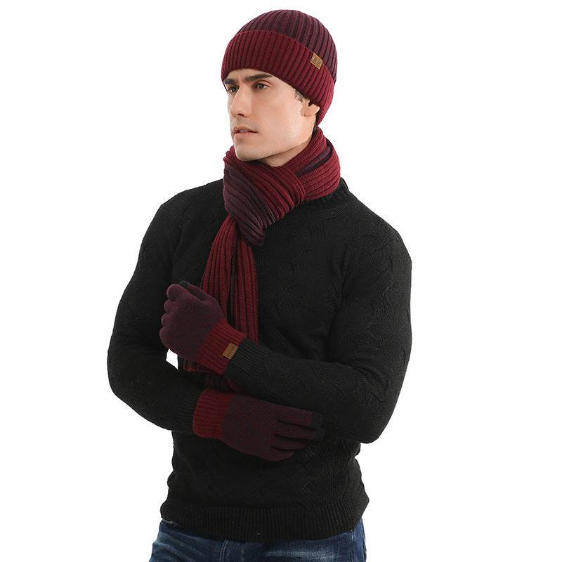 Lady's and Gent's Warm Hat Scarf Gloves Set, Knitted Offering a Warm Winter ladys skafs Distinguished Fine Apparel Wine Red With Label