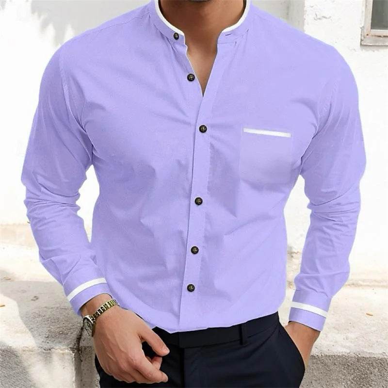 Men's Formal suit shirts Single-breasted Stand Collar Shirt gents top Distinguished Fine Apparel Y010 2XL