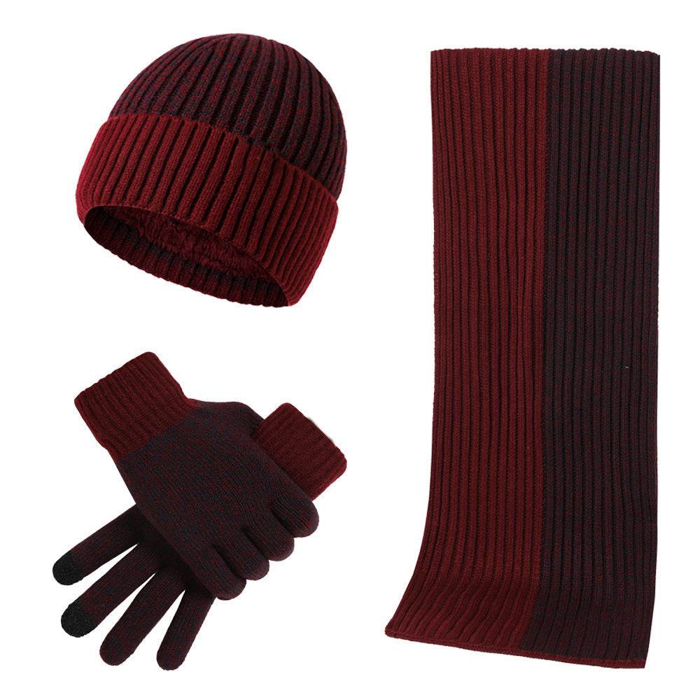 Lady's and Gent's Warm Hat Scarf Gloves Set, Knitted Offering a Warm Winter ladys skafs Distinguished Fine Apparel Wine Red Without Label