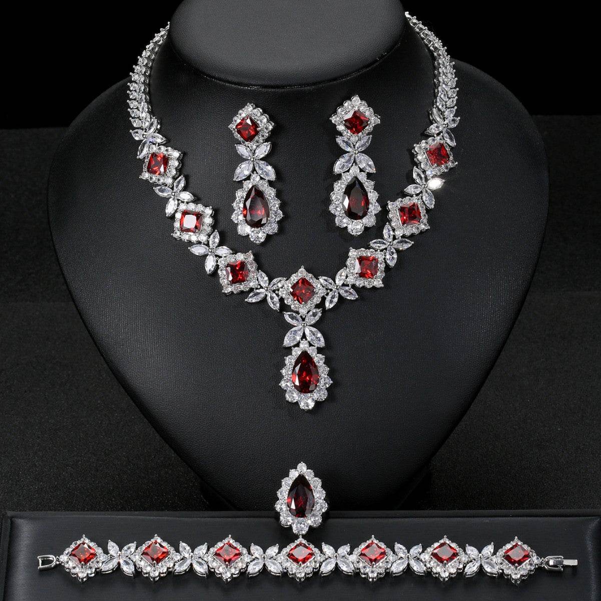 European & American Luxury Zircon Jewelry Set – 4-Piece Sparkling Elegance jewelry set Distinguished Fine Apparel
