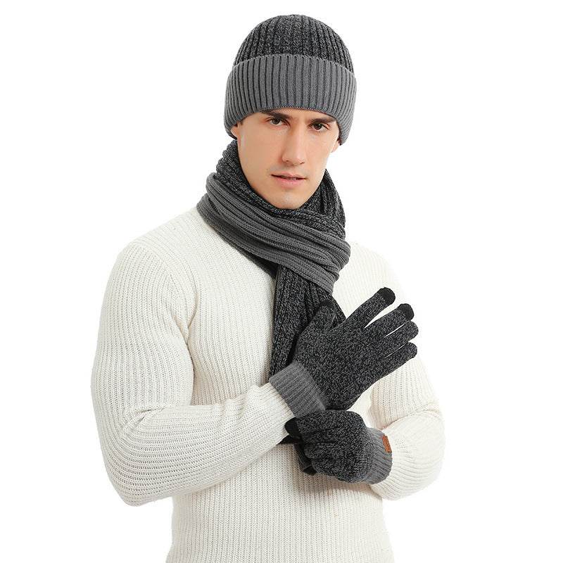 Lady's and Gent's Warm Hat Scarf Gloves Set, Knitted Offering a Warm Winter ladys skafs Distinguished Fine Apparel Dark Gray With Label