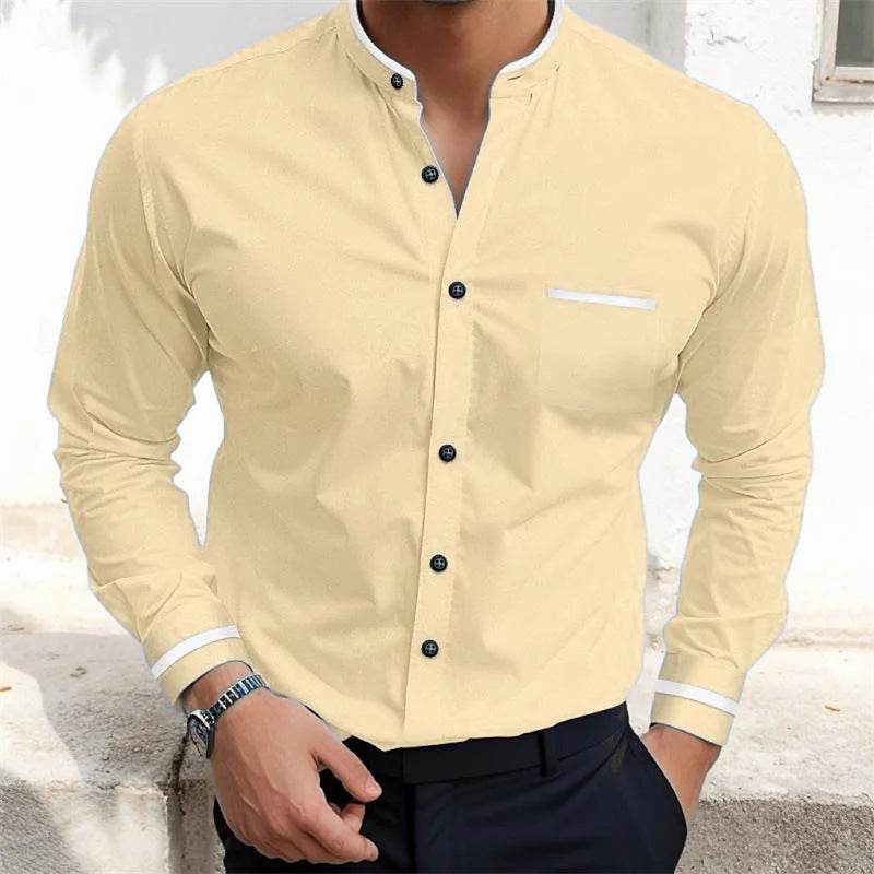 Men's Formal suit shirts Single-breasted Stand Collar Shirt gents top Distinguished Fine Apparel Y011 2XL