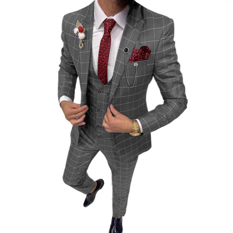 Classic Gentlemens Versatile Lattice Three-piece Suit gents suit Distinguished Fine Apparel