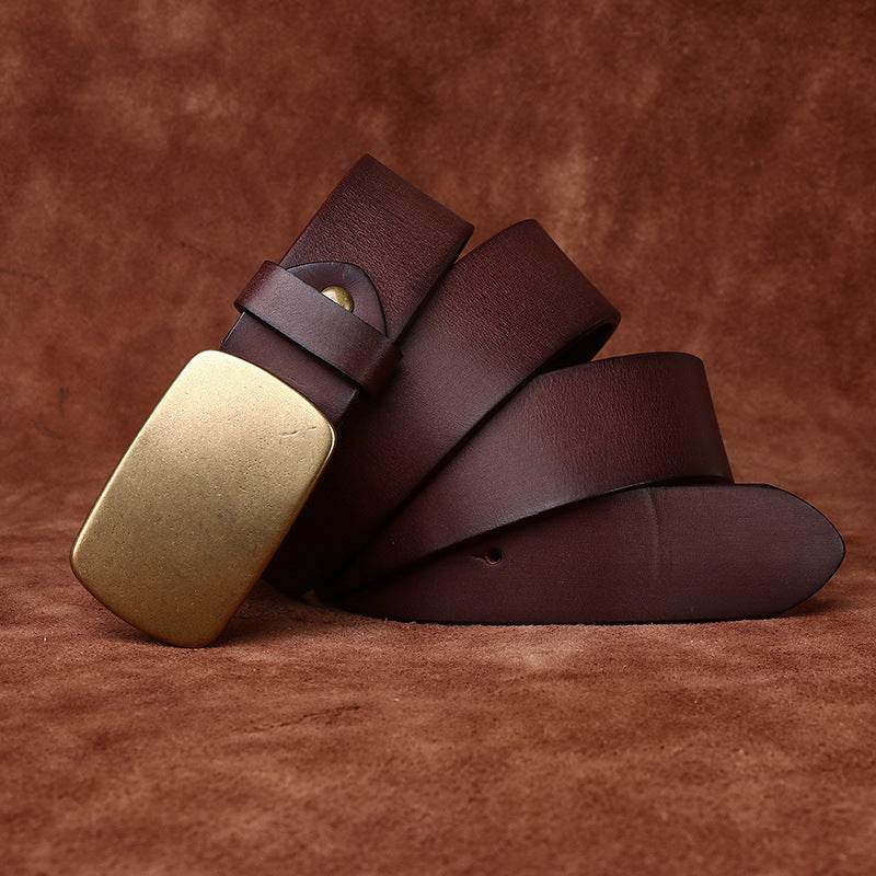 Genuine Leather and Copper Buckle - High Quality Retro Frosted Belt formal wear Distinguished Fine Apparel Brown 100cm