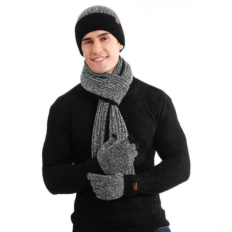 Lady's and Gent's Warm Hat Scarf Gloves Set, Knitted Offering a Warm Winter ladys skafs Distinguished Fine Apparel Black With Symbol