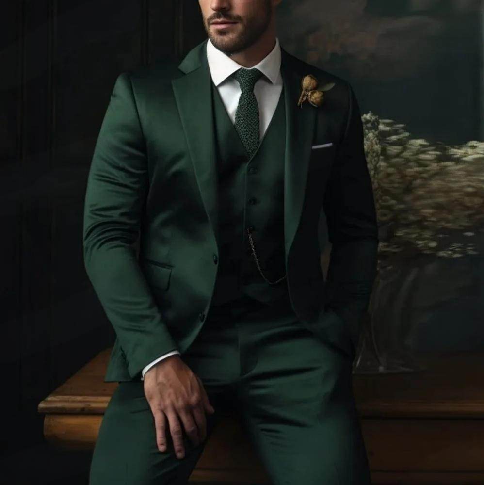 Men's Three Piece Suit High Class Presence For The Distinguished Gentlemen gents suit Distinguished Fine Apparel Dark Green L