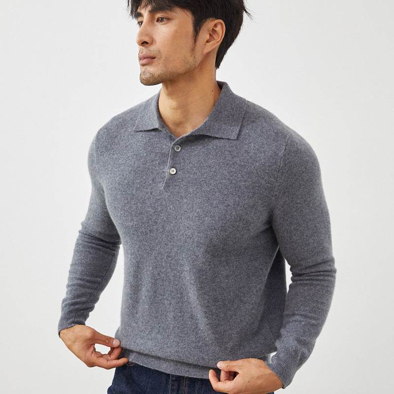 Pure Cashmere Men's Polo Shirt - Pullover Sweater cashmere men's top Distinguished Fine Apparel Medium Gray S