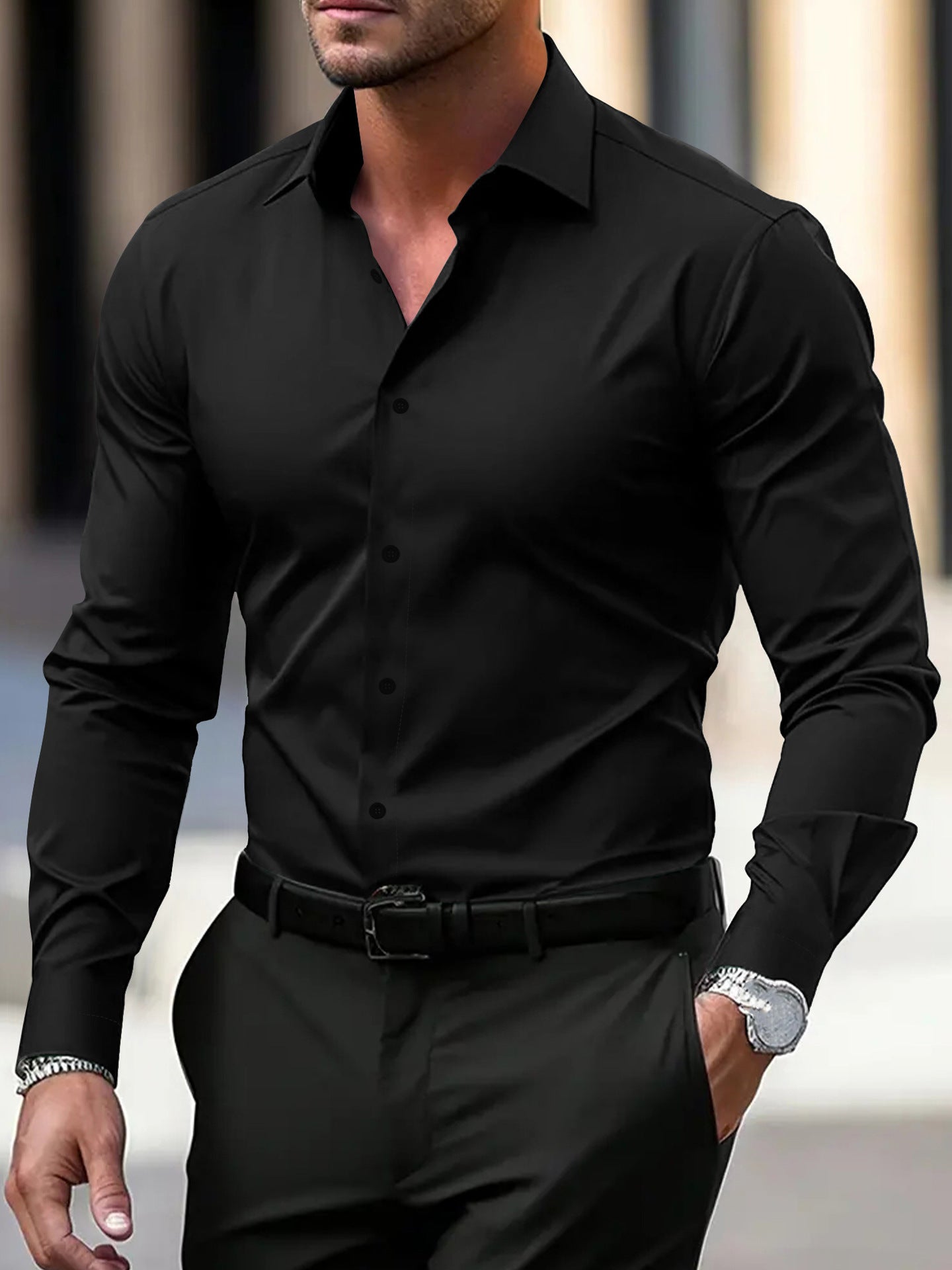 Men's Business Shirt Long Sleeved gents shirt Distinguished Fine Apparel Black L