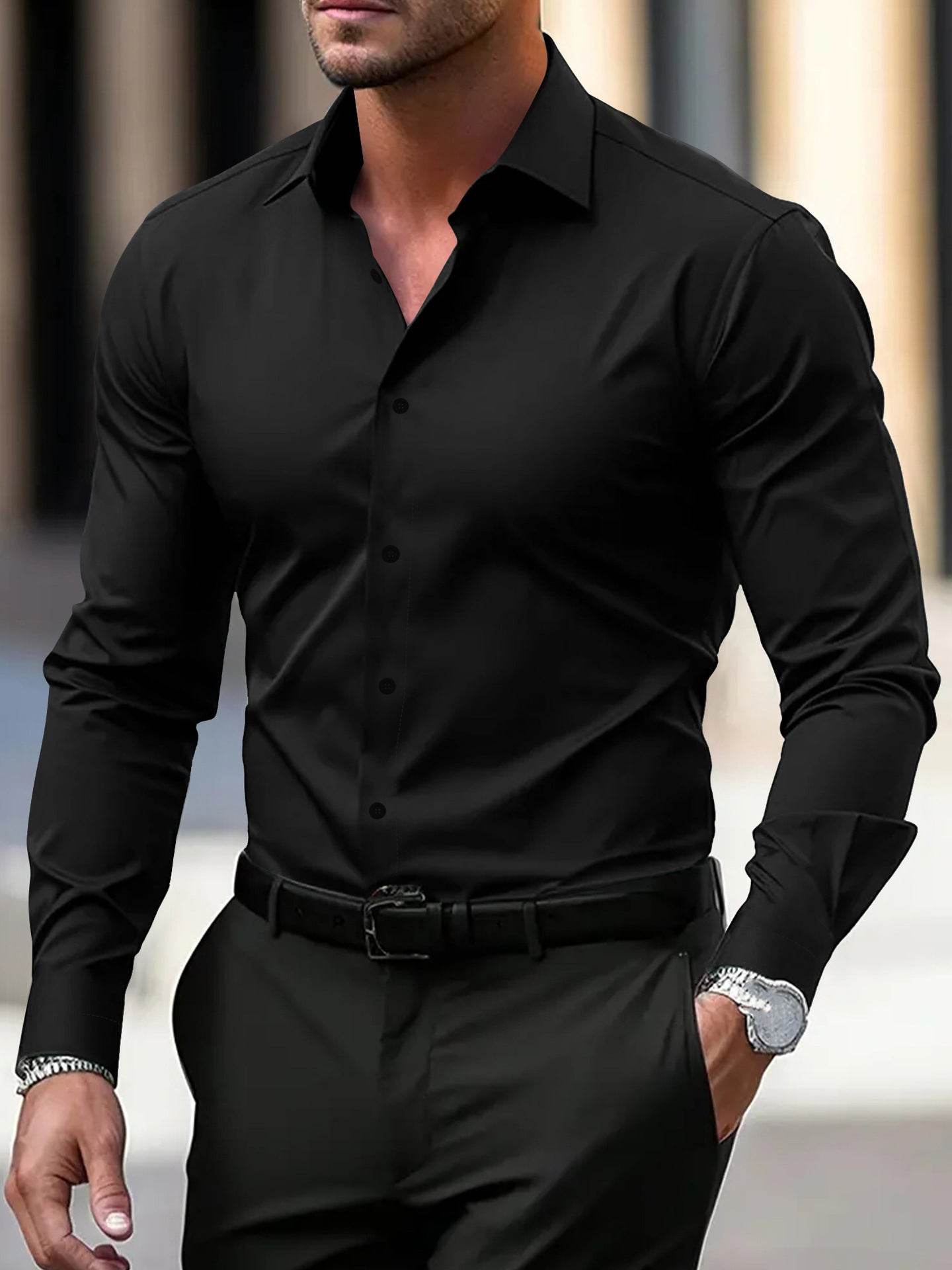 Men's Long Sleeved Business Shirt gents shirt Distinguished Fine Apparel Black L
