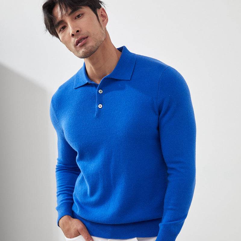 Pure Cashmere Men's Polo Shirt - Pullover Sweater cashmere men's top Distinguished Fine Apparel Sapphire Blue S