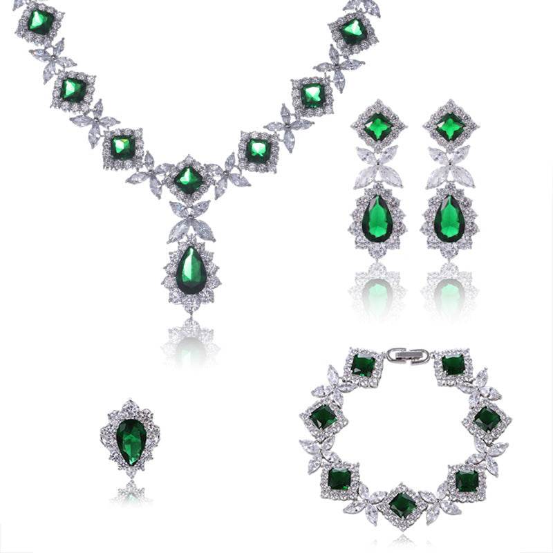 European & American Luxury Zircon Jewelry Set – 4-Piece Sparkling Elegance jewelry set Distinguished Fine Apparel