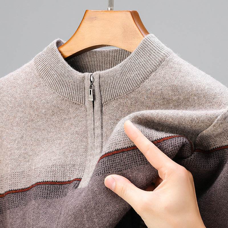 Men's Thickened Long sleeved Sweater with Zipper Collar gents top Distinguished Fine Apparel Camel M