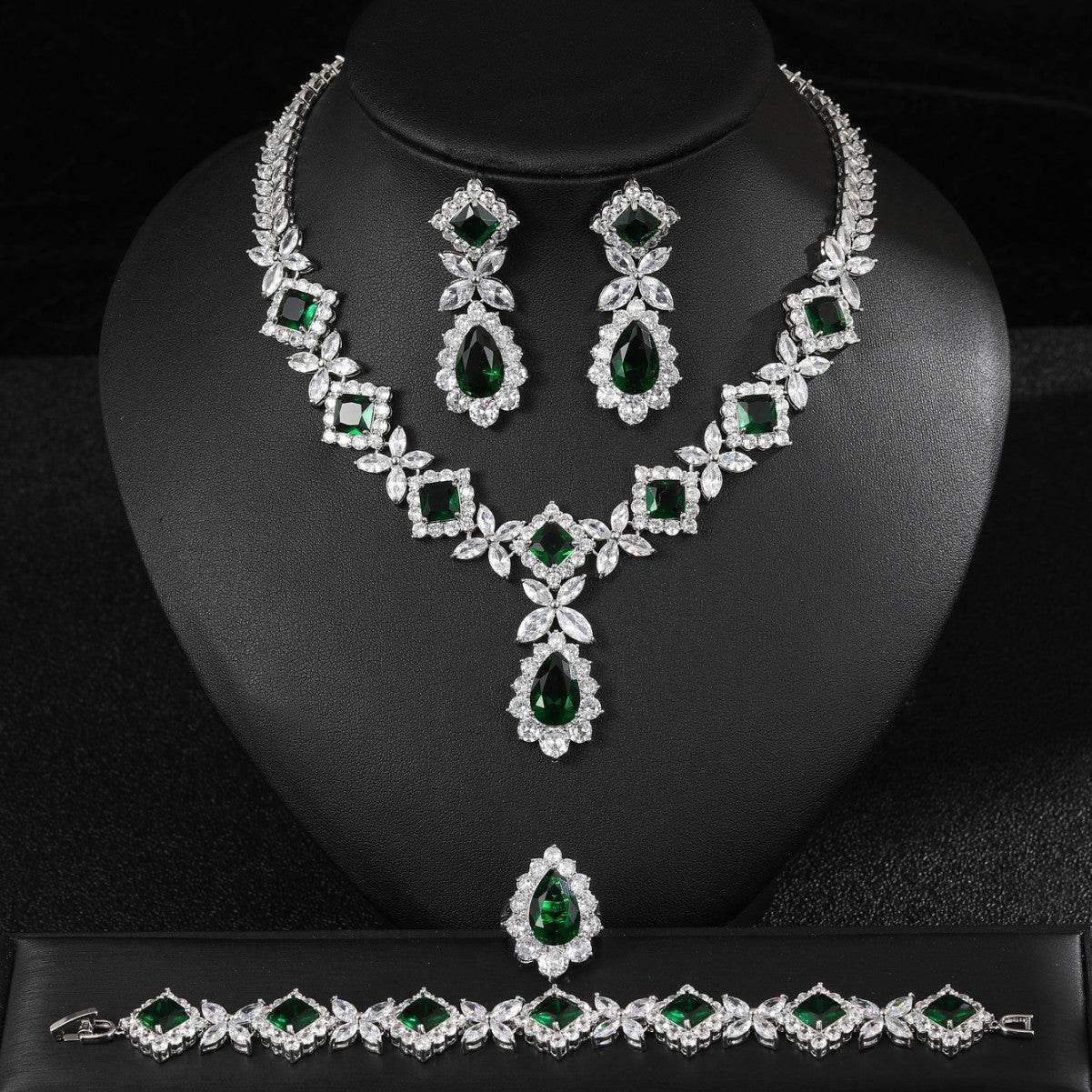 European & American Luxury Zircon Jewelry Set – 4-Piece Sparkling Elegance jewelry set Distinguished Fine Apparel