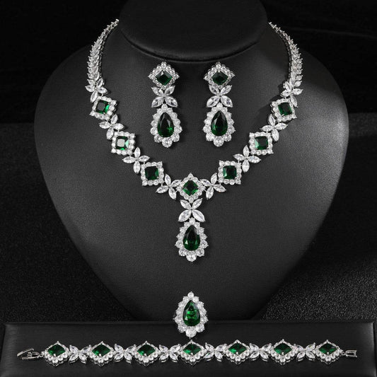 European & American Luxury Zircon Jewelry Set – 4-Piece Sparkling Elegance jewelry set Distinguished Fine Apparel