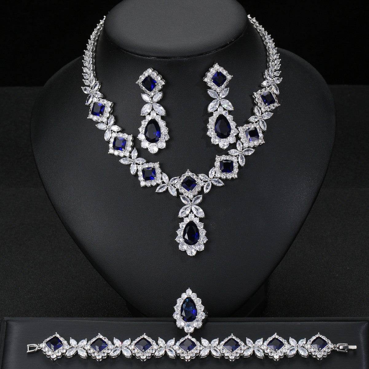 European & American Luxury Zircon Jewelry Set – 4-Piece Sparkling Elegance jewelry set Distinguished Fine Apparel