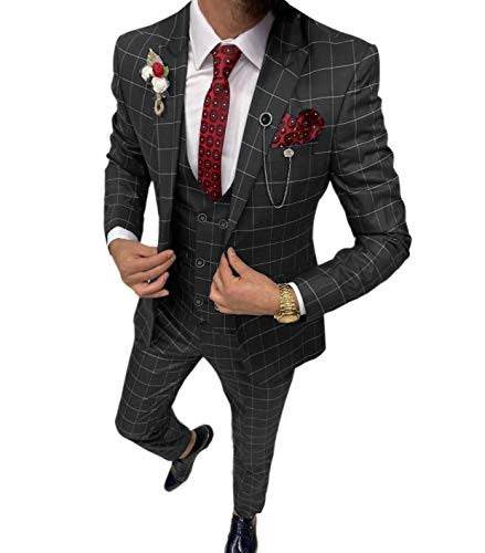 Classic Gentlemens Versatile Lattice Three-piece Suit gents suit Distinguished Fine Apparel Black 3XL