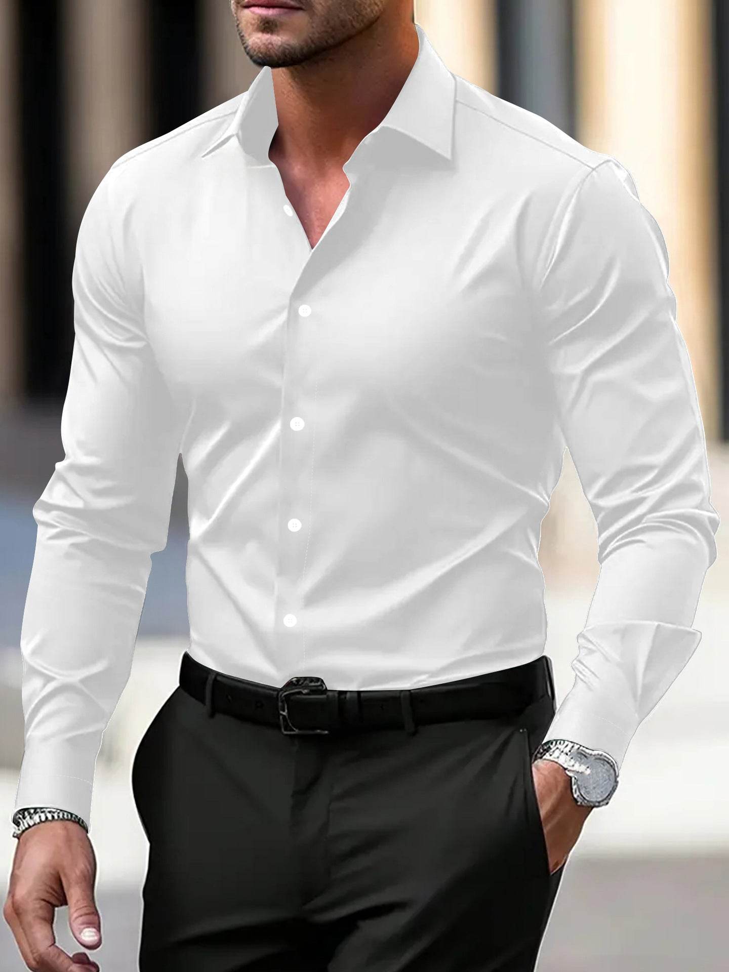 Men's Long Sleeved Business Shirt gents shirt Distinguished Fine Apparel White L
