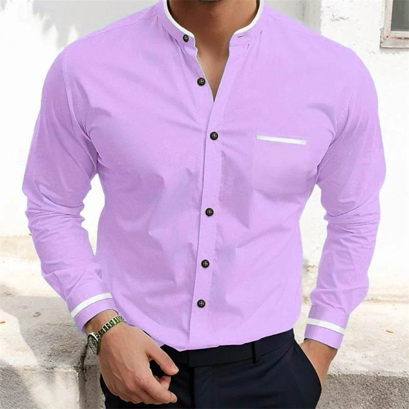 Men's Formal suit shirts Single-breasted Stand Collar Shirt gents top Distinguished Fine Apparel Y008 2XL