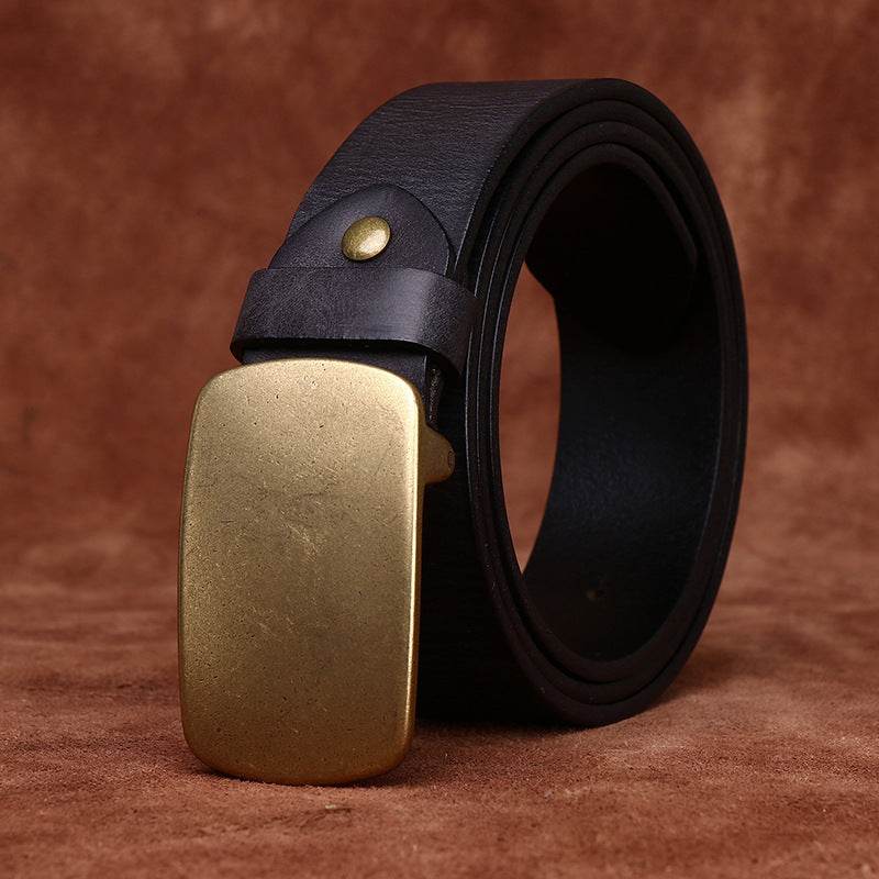 Genuine Leather and Copper Buckle - High Quality Retro Frosted Belt formal wear Distinguished Fine Apparel Black 100cm