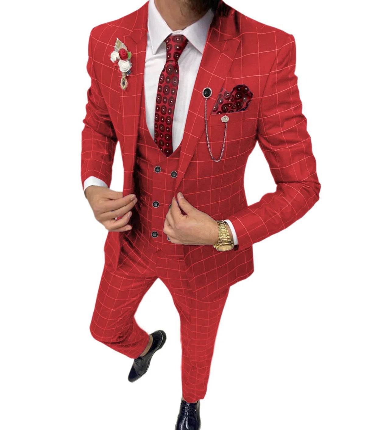 Classic Gentlemens Versatile Lattice Three-piece Suit gents suit Distinguished Fine Apparel