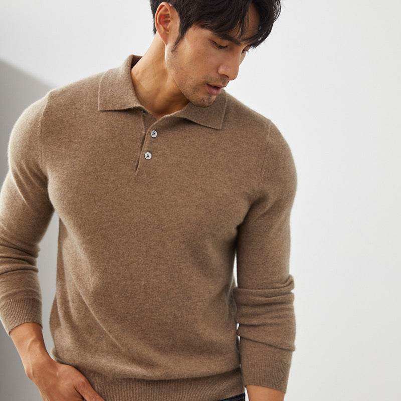 Pure Cashmere Men's Polo Shirt - Pullover Sweater cashmere men's top Distinguished Fine Apparel