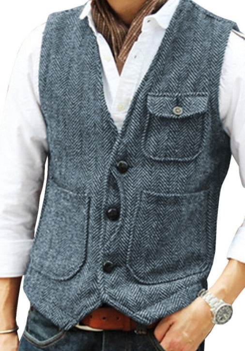 Herringbone Men's Suit Vest Vest mens vest Distinguished Fine Apparel Light Blue 2XL