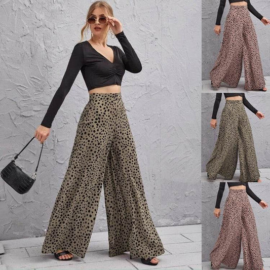 Elegant High Waist Leopard Print Trousers - Exquisite Ladies Swing Leg Pants ladys pants Distinguished Fine Apparel