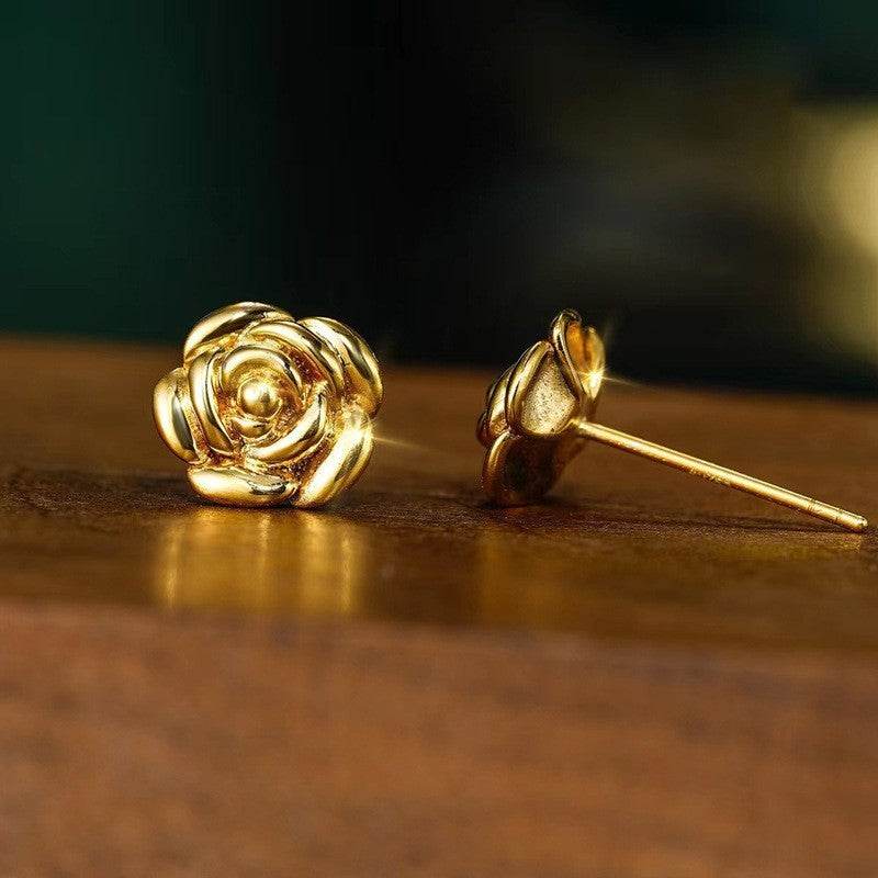 Light Luxury 3D Flower Earrings – Elegant Floral Statement Jewelry ladys earrings Distinguished Fine Apparel Gold Yellow Rose Earrings Au750