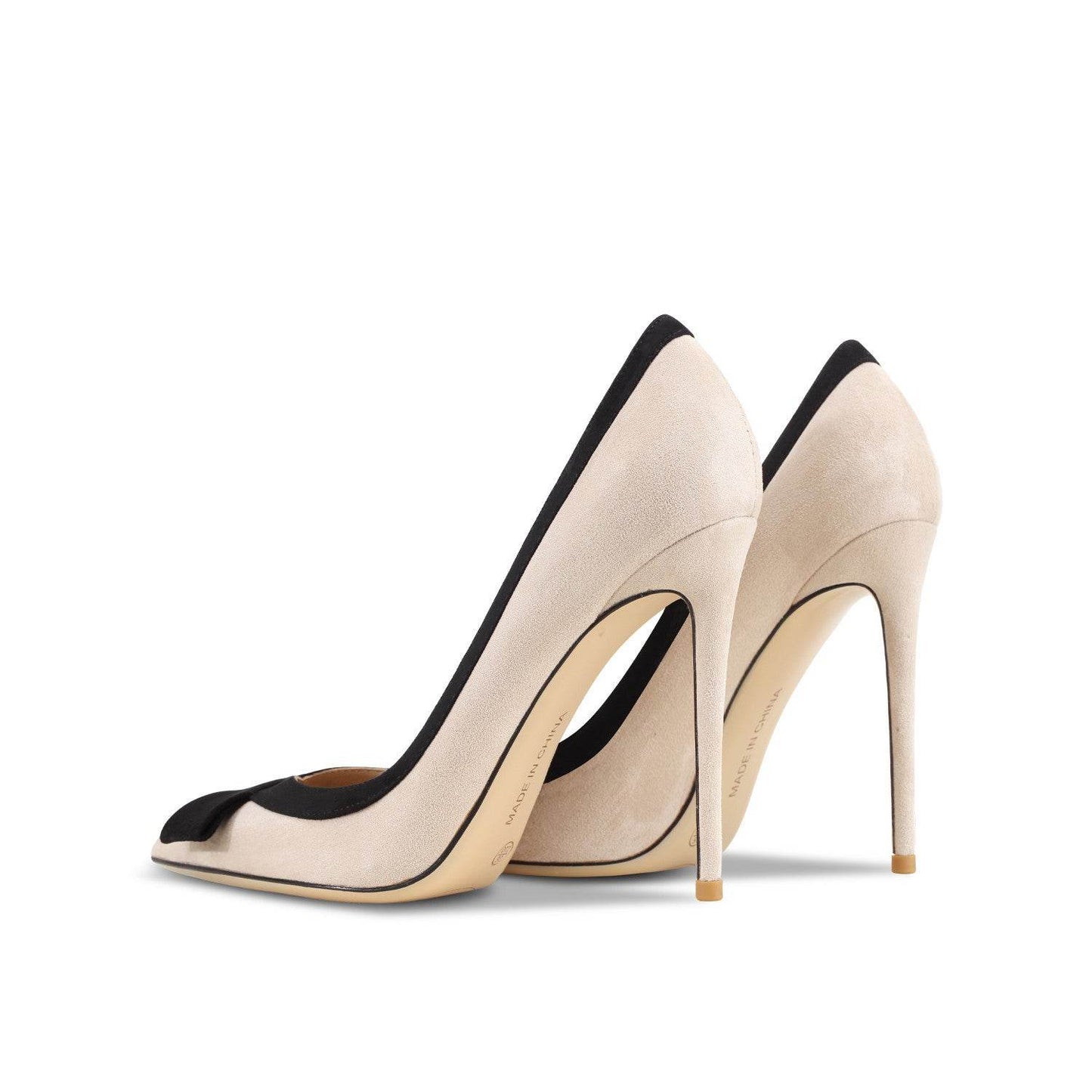 Women’s Genuine Leather Bow Suede High Heels – Apricot Elegance with a Feminine Touch ladys foot wear Distinguished Fine Apparel