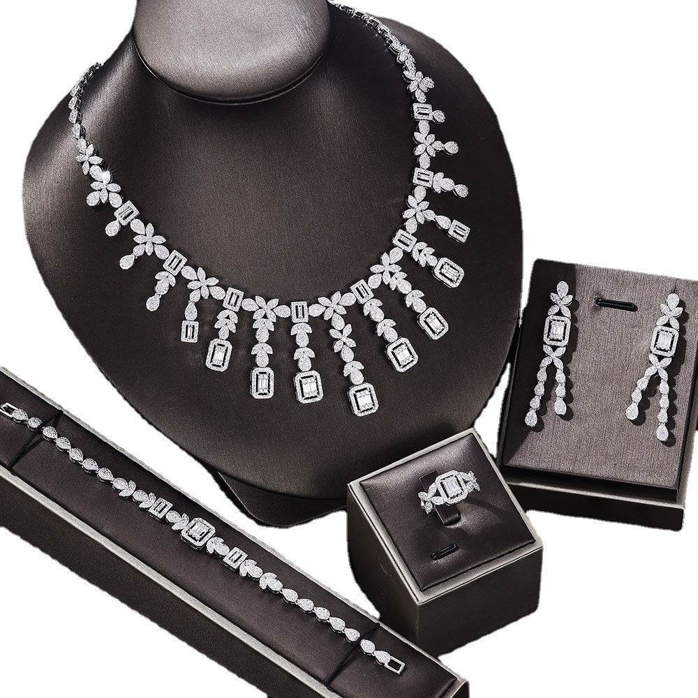 Complete Zircon Jewelry Set – Elegant 4-Piece Necklace, Earrings, Bracelet & Ring jewelry set Distinguished Fine Apparel