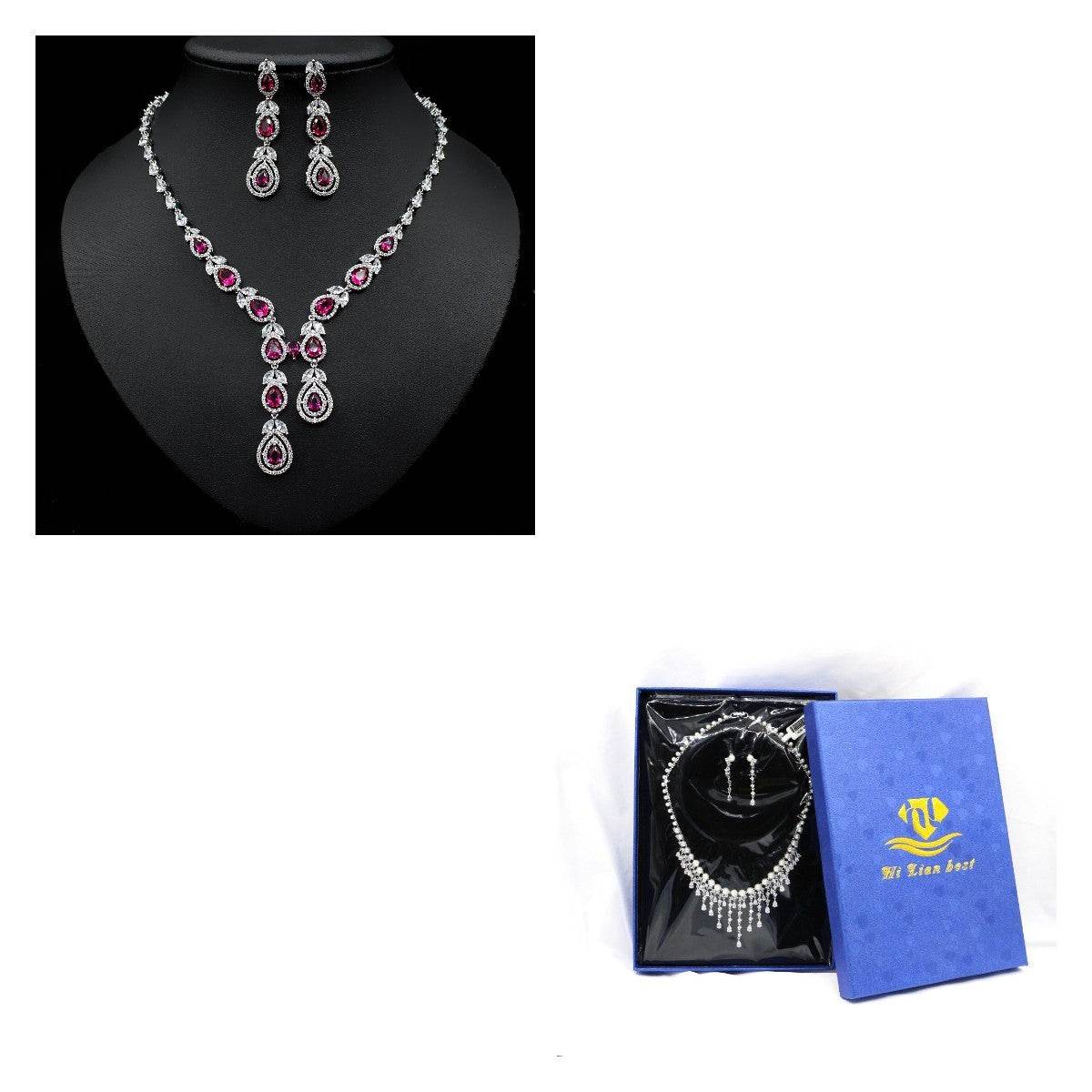 Elegant Temperament Jewelry Set – Chain Necklace & Earrings for Women jewelry set Distinguished Fine Apparel Red With box