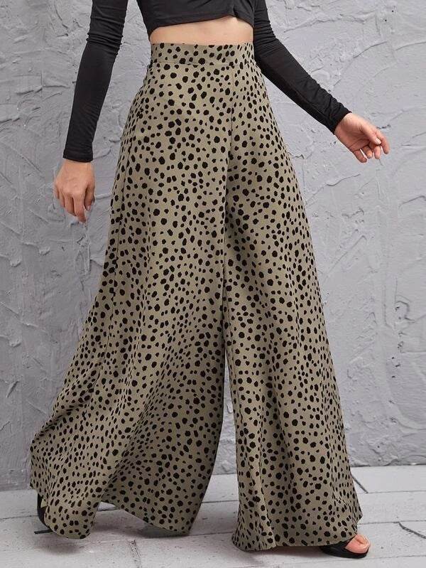 Elegant High Waist Leopard Print Trousers - Exquisite Ladies Swing Leg Pants ladys pants Distinguished Fine Apparel Green 2XL
