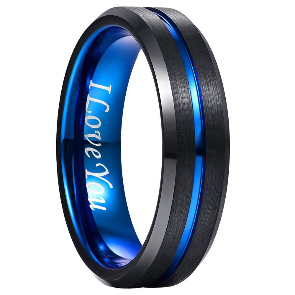 Mens Ring 4-10MM Black Medium Blue Tungsten Steel Jewelry with Middle Slot gents ring Distinguished Fine Apparel 262 Width 6mm 6.5