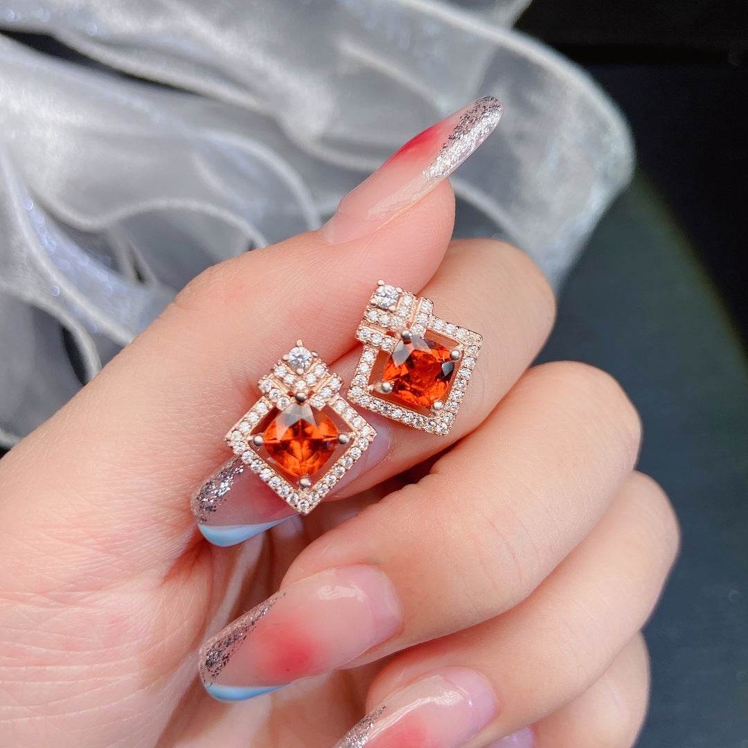S925 Silver Garnet Stud Earrings – Fiery Red Gemstone Elegance for Every Occasion ladys earrings Distinguished Fine Apparel