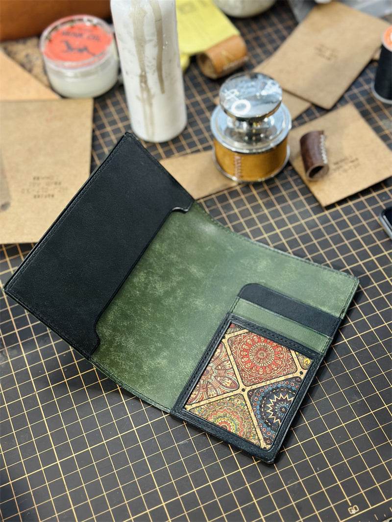 Genuine leather Passport Protector Card Holder ladys accessorys Distinguished Fine Apparel Green