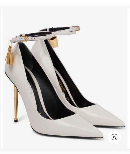 Pointed Padlock Gold Heel High Heels - Catwalk Heels That Define Luxury Fashion and Fierce Attitude ladys foot wear Distinguished Fine Apparel
