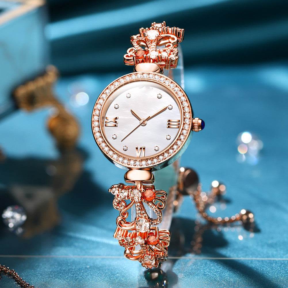Women’s Premium Luxury Waterproof Bracelet Timepiece – Elegant, Durable, Timeless. ladys watch Distinguished Fine Apparel Steel Rose White