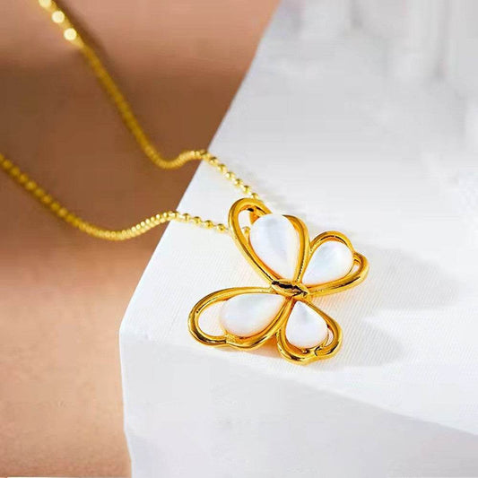 50% Off 18K Gold White Shell Butterfly Pendant – Elegant Niche Design Jewelry ladys accessorys Distinguished Fine Apparel