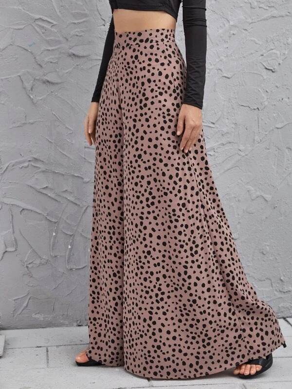 Elegant High Waist Leopard Print Trousers - Exquisite Ladies Swing Leg Pants ladys pants Distinguished Fine Apparel