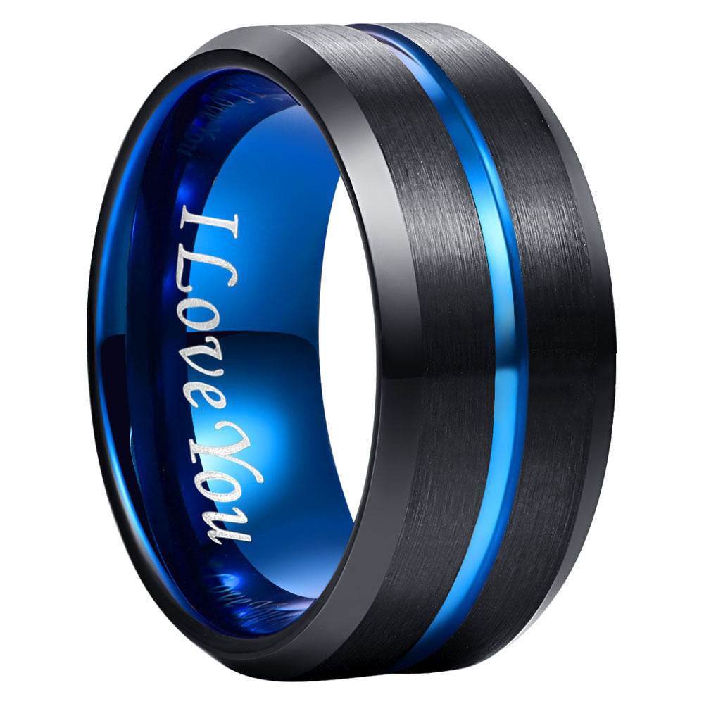 Mens Ring 4-10MM Black Medium Blue Tungsten Steel Jewelry with Middle Slot gents ring Distinguished Fine Apparel 261 Width 10mm 7