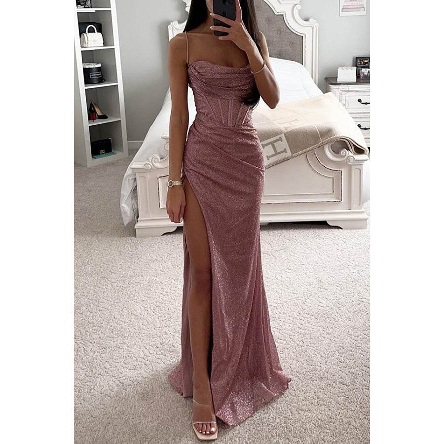 Women's Brilliant Beautiful Suspender Dress, Evening Gown, Women's dress Distinguished Fine Apparel Pink S