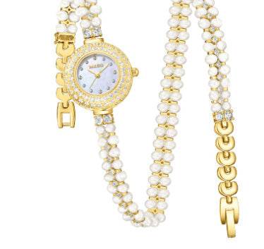 Freshwater Pearl Timepiece - Affordable Luxurious Jewelry - Diamond Elegance ladys watch Distinguished Fine Apparel Gold