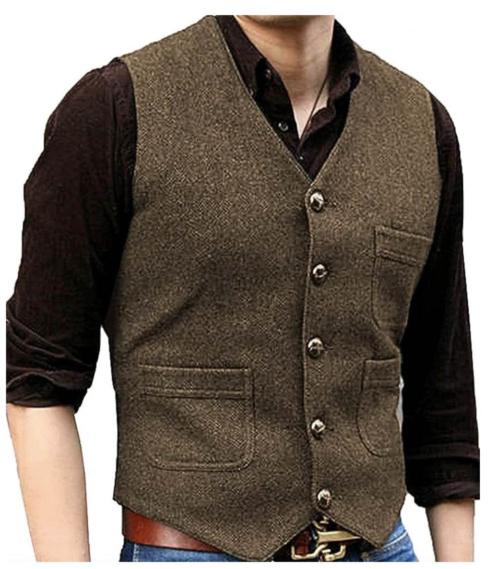 Gentlemen's Casual Wool Waistcoat Slim Fit gents vest Distinguished Fine Apparel Coffee S