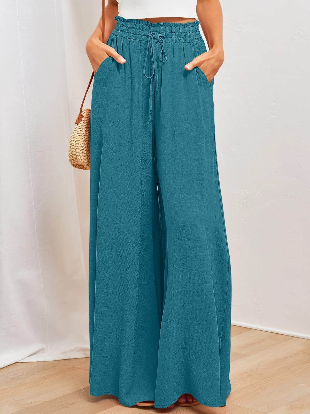 Women's Wide Leg Pants - Loose Comfy Casual - ladys pants Distinguished Fine Apparel Peacock blue 2XL