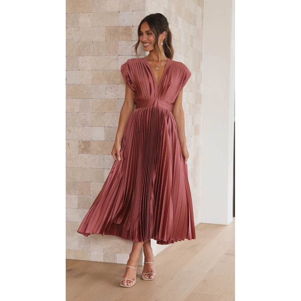 Elegant Ladies Pleated Dress - Distinguished Refined Summer Boutique Piece lady's dresses Distinguished Fine Apparel Brick Red 2XL