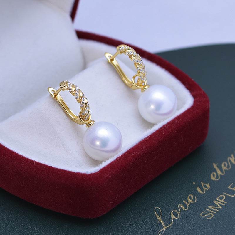 Freshwater White Pearl Earrings – 11–12mm, Perfect Circle, Fine Quality Luster ladys earrings Distinguished Fine Apparel S925 Gold White Pearl