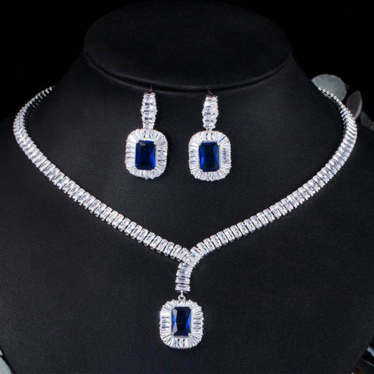 Platinum Zircon Earrings & Necklace Set – Elegant Sparkle for Any Occasion jewelry set Distinguished Fine Apparel